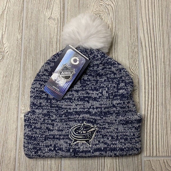 Fanatics Iconic Columbus Blue Jackets Cuffed Pom Hat One Size Blue White NHL New - Picture 1 of 6